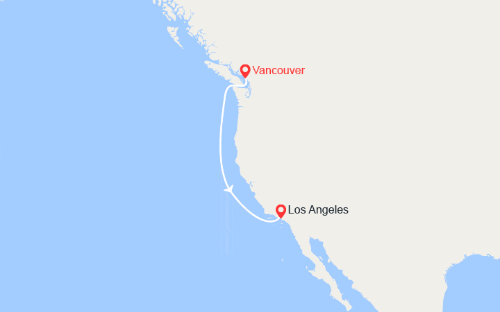 Carte itinéraire croisière La côte Pacifique : Vancouver et Los Angeles