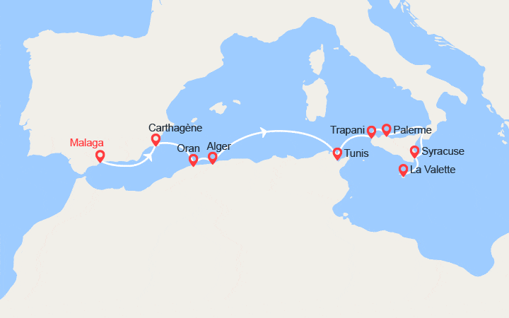 Carte itinéraire croisière La grande Bleue au fil des civilisations
