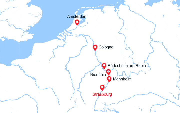Carte itinéraire croisière La vallée du Rhin romantique et la Hollande (HSA_PP)
