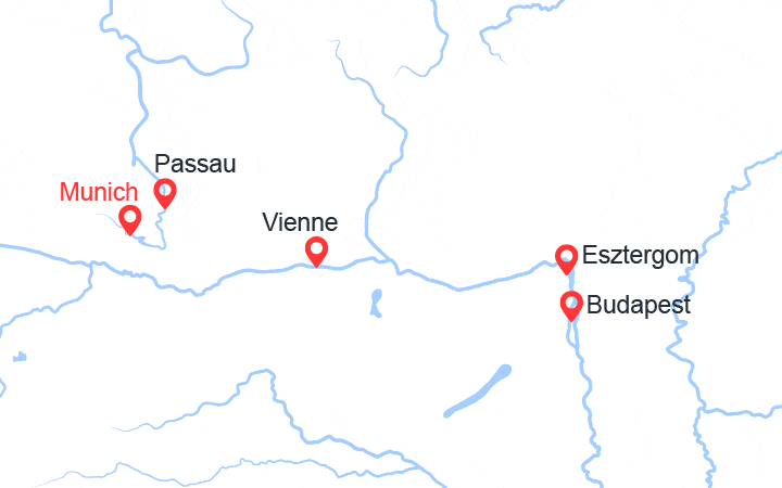 Carte itinéraire croisière Le beau Danube Bleu (MUB)