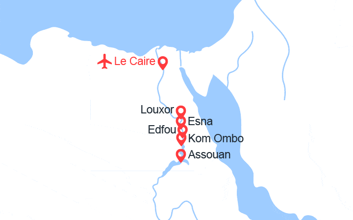 Carte itinéraire croisière Le Caire et Croisière FRAMISSIMA