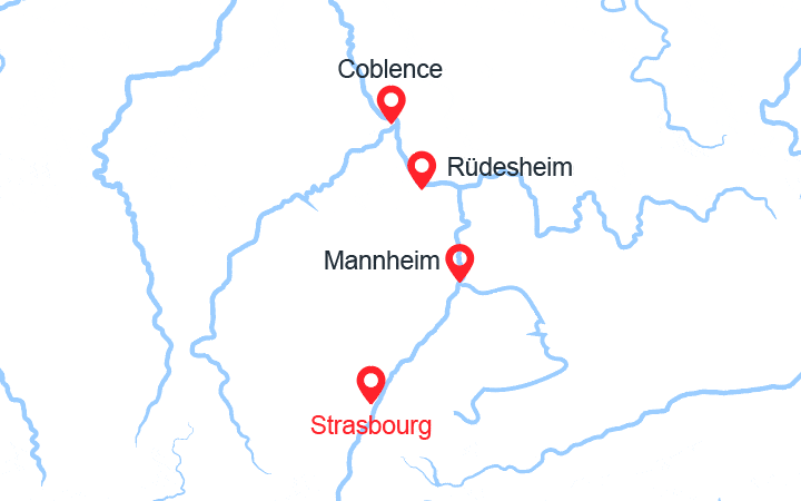 Carte itinéraire croisière Le Rhin en folie : Une croisière rythmée : légende, saveurs et bonne humeur (SEH_NOVPP)