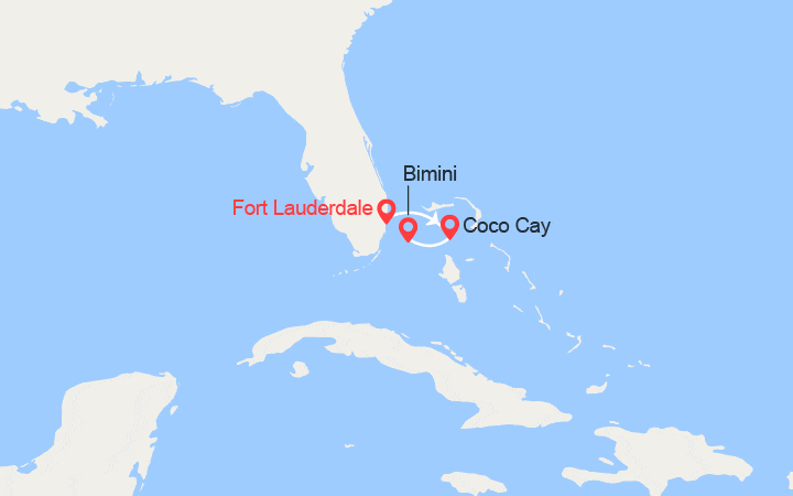 Carte itinéraire croisière Les Bahamas : Bimini, Cococay, Grand Bahama