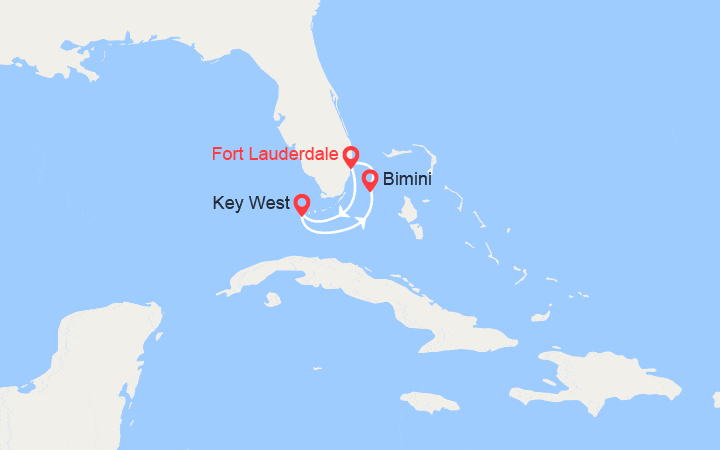 Carte itinéraire croisière Les Bahamas : Grand Bahama, Bimini, Key West