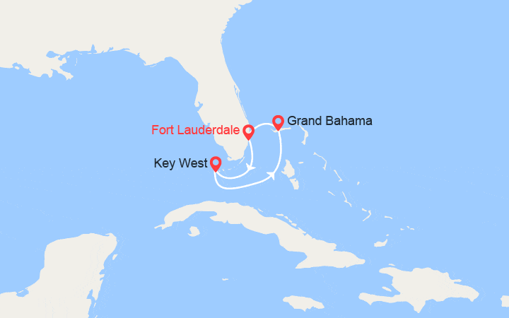Carte itinéraire croisière Les Bahamas : Grand Bahama, Key West