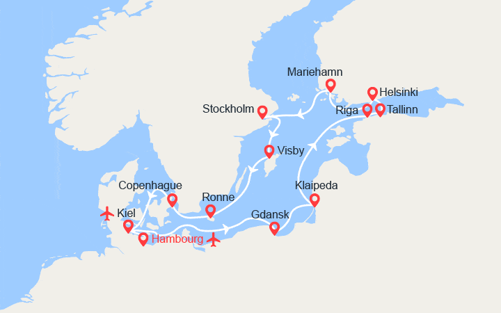 Carte itinéraire croisière Les Belles du Nord
