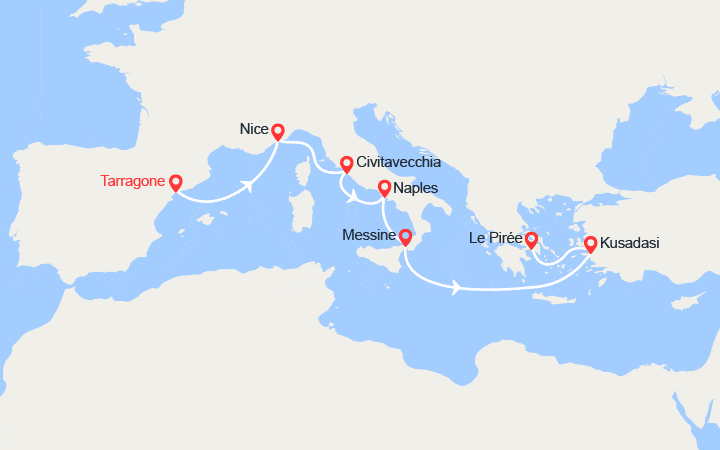 Carte itinéraire croisière Les Rivieras Méditerranéennes