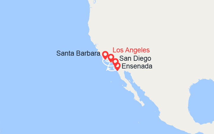 Carte itinéraire croisière Los Angeles, Santa Barbara, San Diego, Ensanada