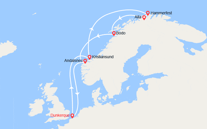 Carte itinéraire croisière Lumières Arctiques