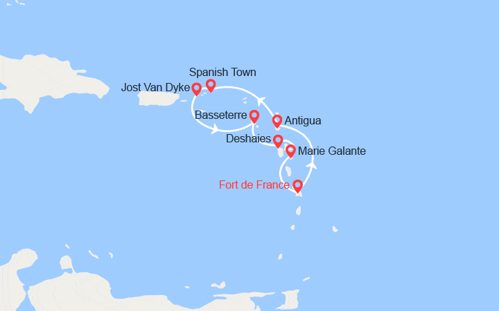 Carte itinéraire croisière Merveilles des Caraïbes
