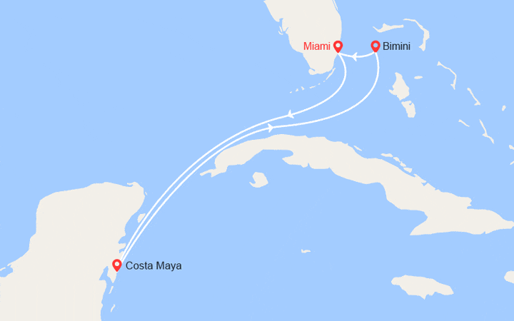 Carte itinéraire croisière Mexique, Bahamas