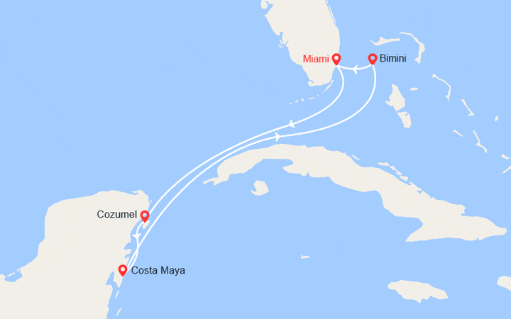 Carte itinéraire croisière Mexique, Bahamas