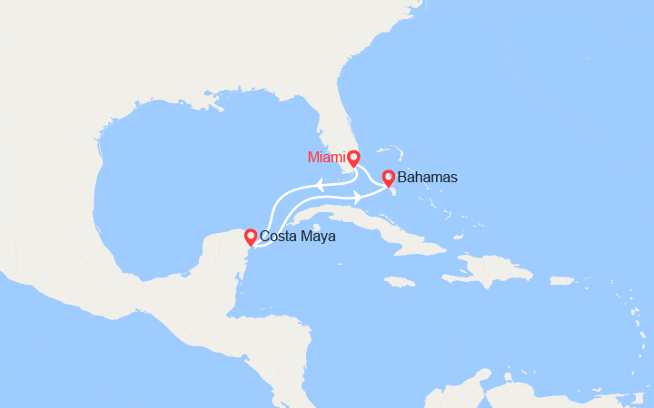 Carte itinéraire croisière Mexique, Bahamas