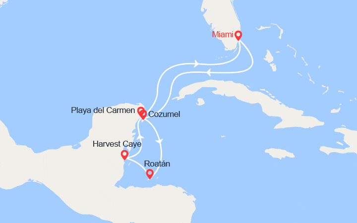Carte itinéraire croisière Mexique, Honduras
