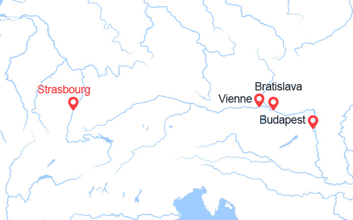 Carte itinéraire croisière Noël dans les grandes capitales danubiennes (NVI)