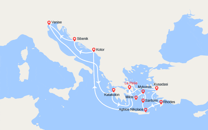 Carte itinéraire croisière Paradisiaque Adriatique et Idyllique Mer Egée