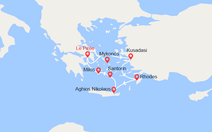 Carte itinéraire croisière Paradisiaque Adriatique : Grèce, Italie, Croatie