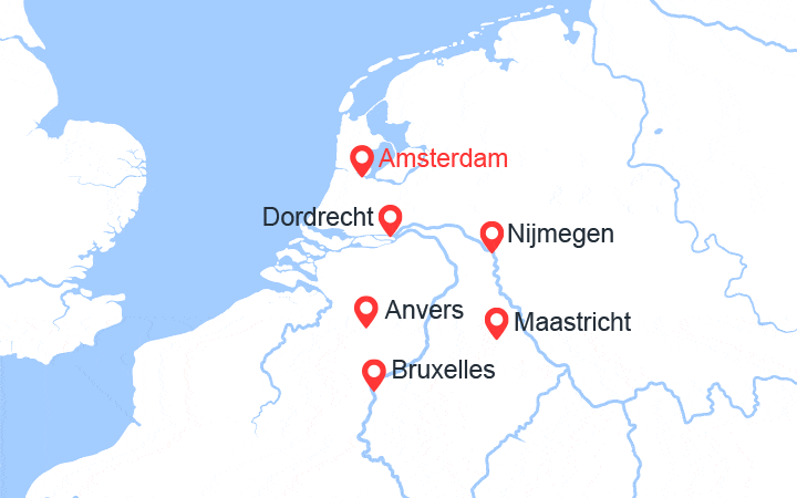Carte itinéraire croisière Pays-Bas, Belgique