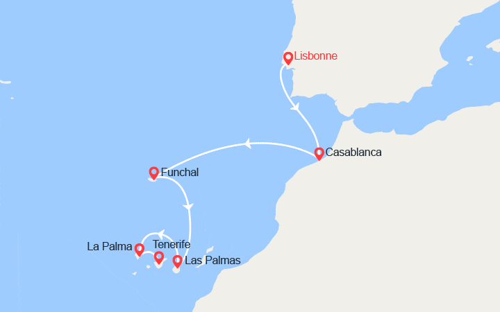 Carte itinéraire croisière Portugal, Iles Canaries