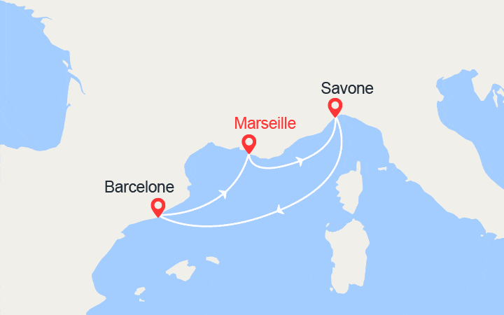 Carte itinéraire croisière Provence, Italie, Espagne