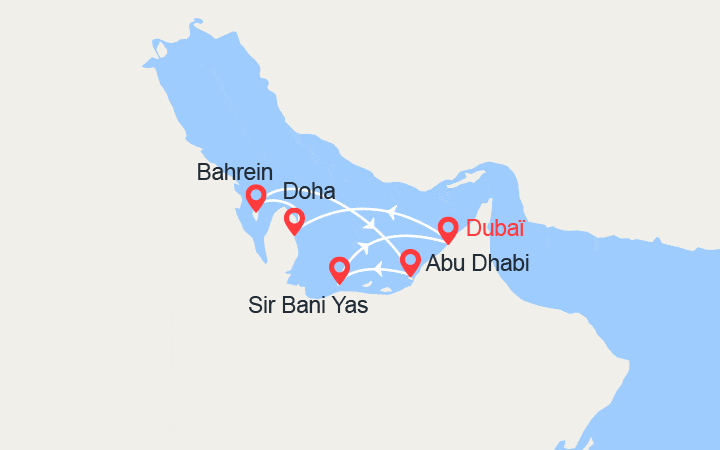 Carte itinéraire croisière Qatar, Bahreïn, Émirats arabes unis