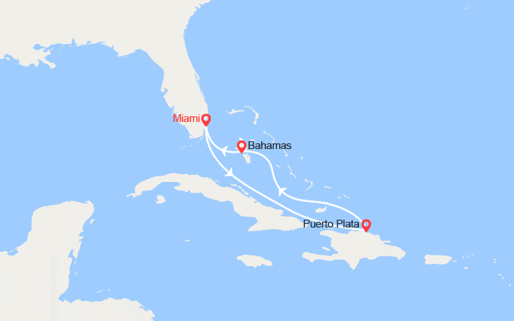 Carte itinéraire croisière Rép. Dominicaine, Bahamas