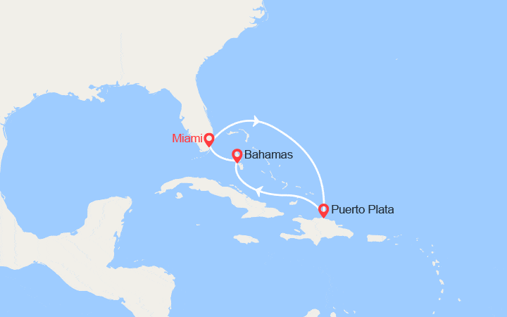 Carte itinéraire croisière République Dominicaine, Bahamas