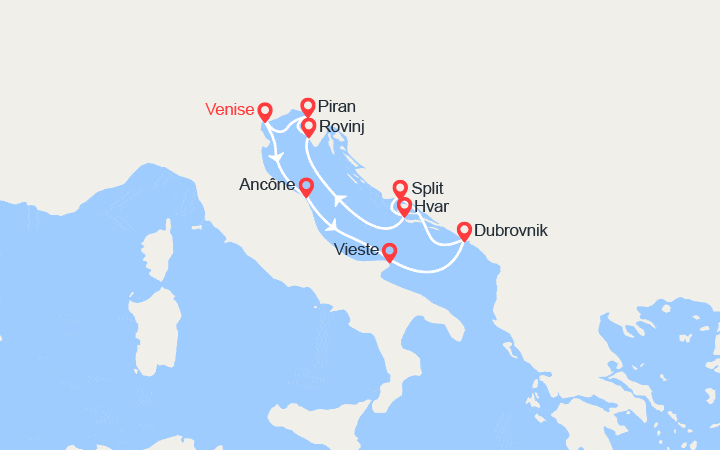 Carte itinéraire croisière Rivages adriatiques