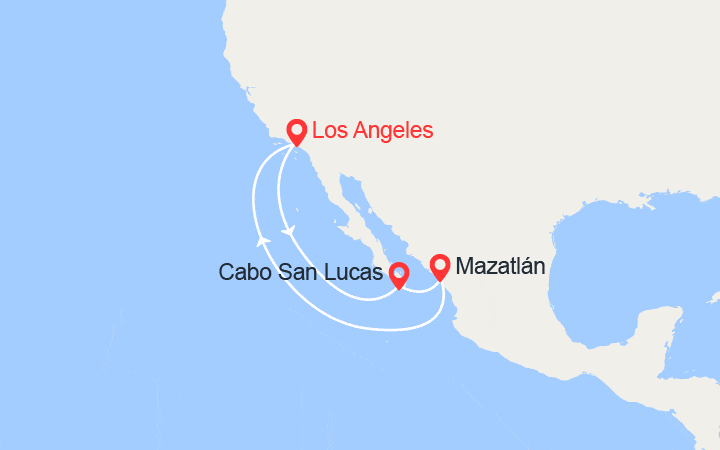 Carte itinéraire croisière Riviera mexicaine : Cabo San Lucas & Mazatlan