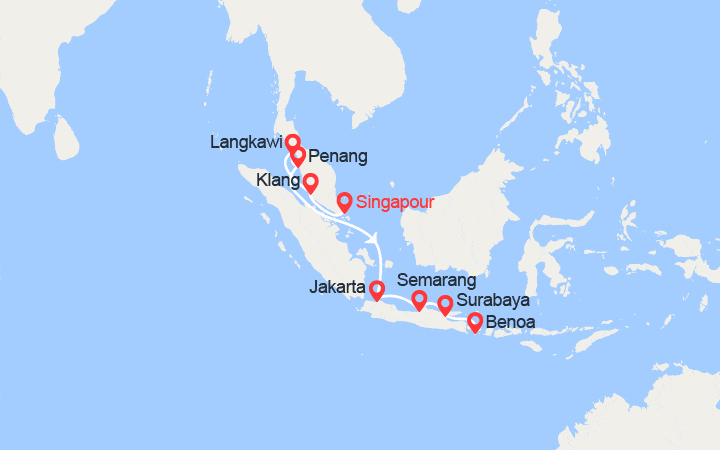 Carte itinéraire croisière Singapour, Malaisie, Indonésie
