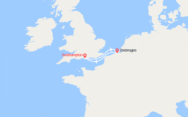 Carte itinéraire croisière Southampton et Bruges