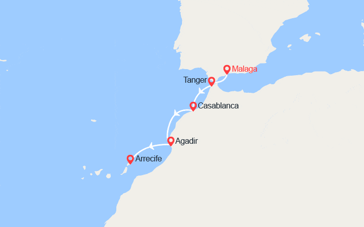Carte itinéraire croisière Splendeurs de l'art mauresque. Des plaines andalouses aux villes impériales du Maroc (MCE_PP)
