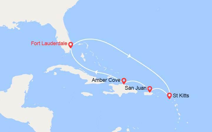 Carte itinéraire croisière St. Kitts, San Juan, Amber Cove