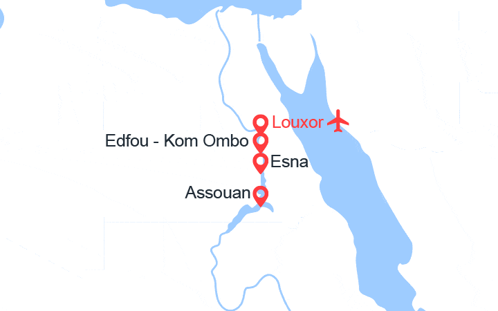 Carte itinéraire croisière Sur le Nil : sur la terre des Pharaons