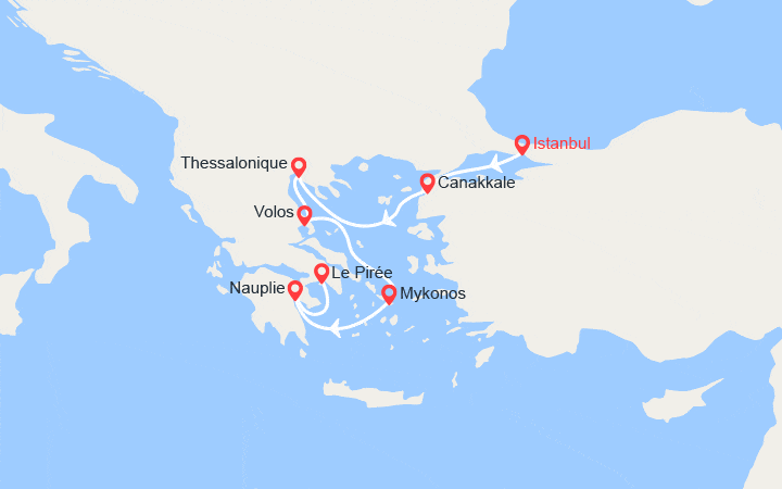 Carte itinéraire croisière Turquie, Grèce
