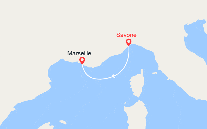 Carte itinéraire croisière Une nuit en Méditerranée : de Savone à Marseille